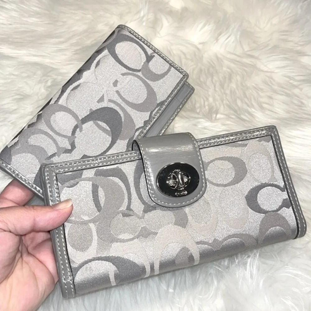 Coach Set! Optic C Gray Canvas Wallet & Checkbook Cover